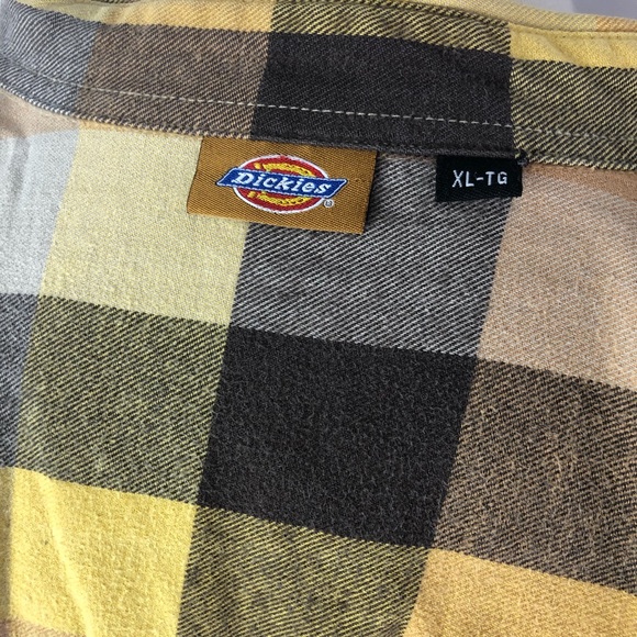 Dickies plaid flannel yellow brown snap shirt SzXL - Picture 7 of 8